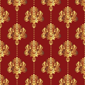 Gold Damask Chilli Pepper Red Wallpaper