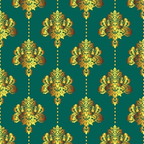 Gold damask Emerald Green Wallpaper