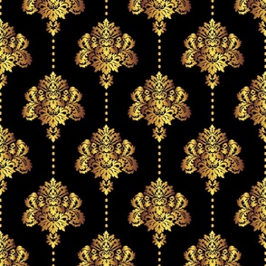 Gold Damask flowers black