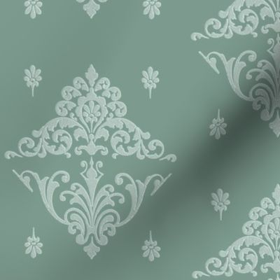 Victorian Green Brocade design in white