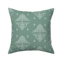 Victorian Green Brocade design in white