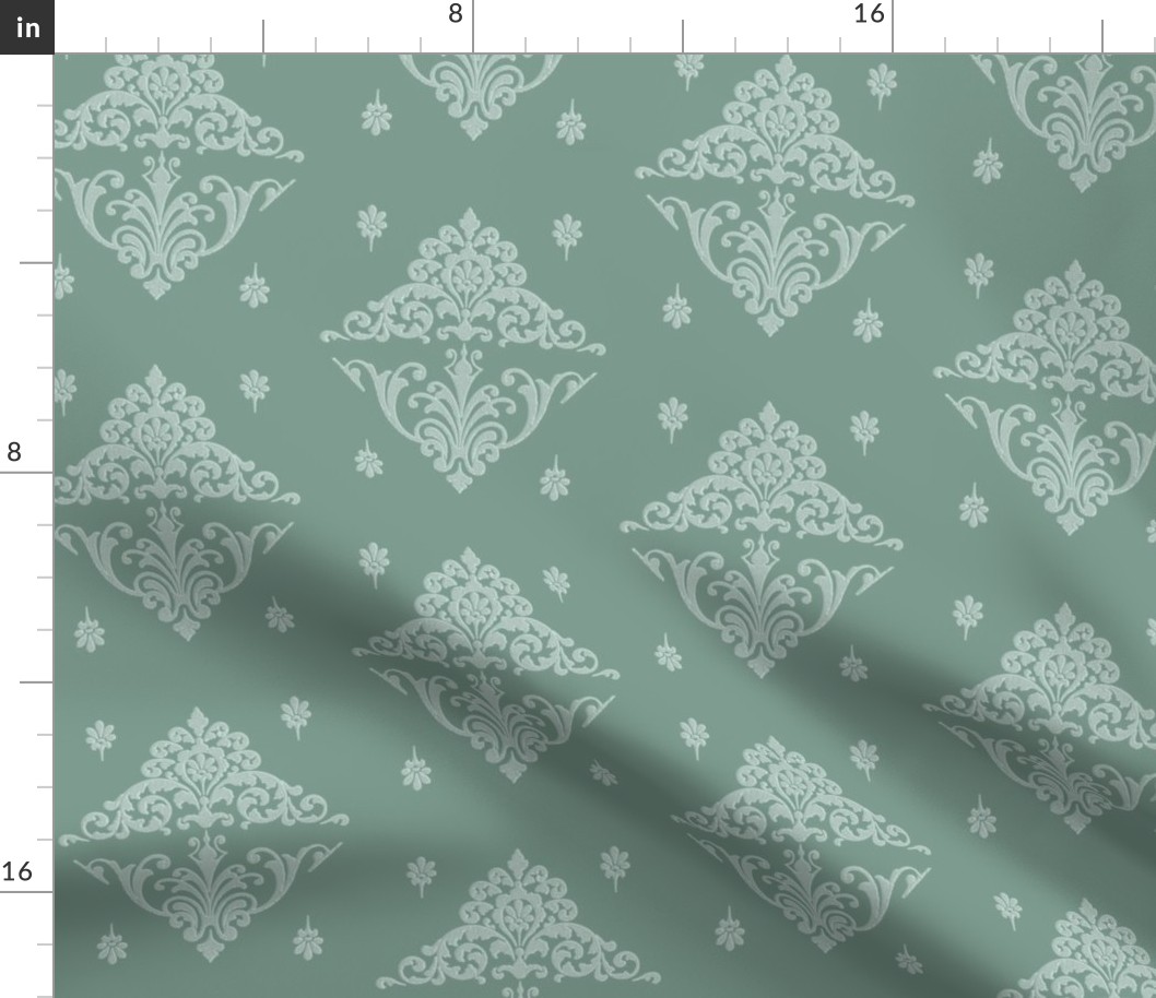 Victorian Green Brocade design in white