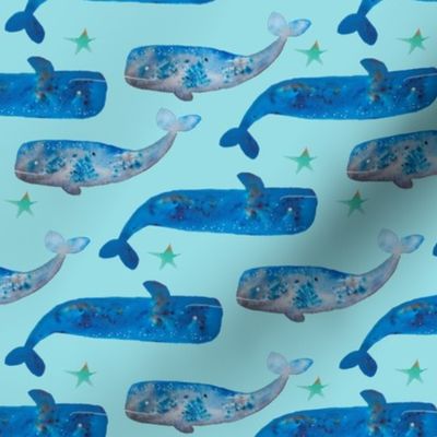  Blue geometric Watercolour whales 