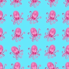 Pink octopus watercolour blue