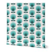 Mid-century Modern circle flowers blue turquoise