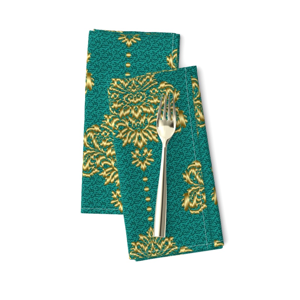 Damask Gold emerald green textured