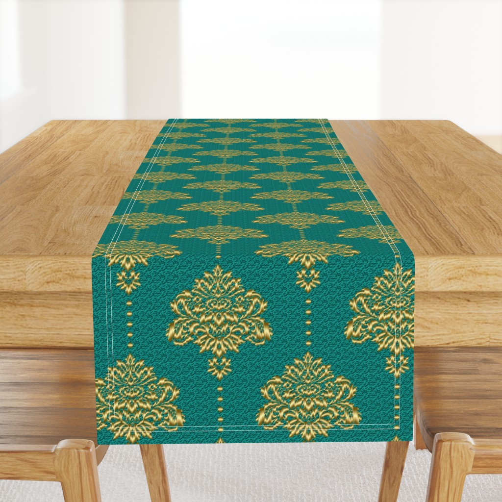 Damask Gold emerald green textured