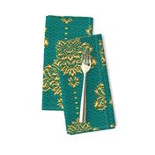 Damask Gold emerald green textured