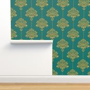 Damask Gold emerald green textured