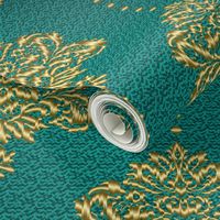 Damask Gold emerald green textured