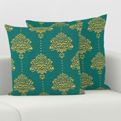 Damask Gold emerald green textured