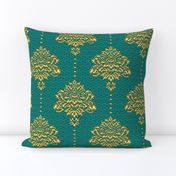 Damask Gold emerald green textured