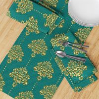 Damask Gold emerald green textured