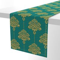 Damask Gold emerald green textured