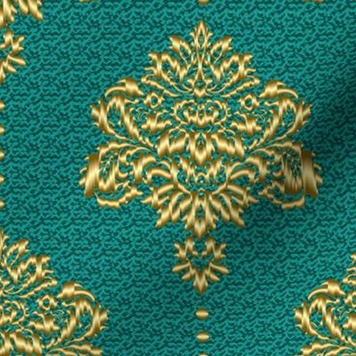 Damask Gold emerald green textured