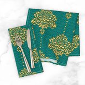 Damask Gold emerald green textured