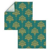 Damask Gold emerald green textured