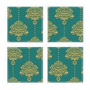 Damask Gold emerald green textured