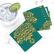 Damask Gold emerald green textured