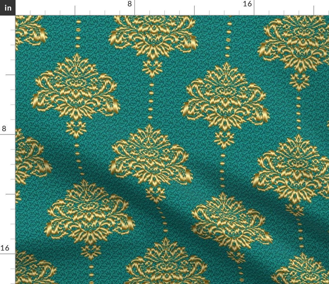 Damask Gold emerald green textured