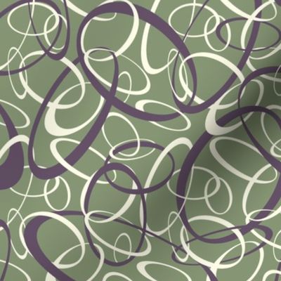 funky loops pattern - eggplant and white on sage