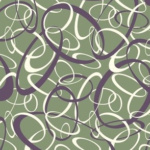 funky loops pattern - eggplant and white on sage