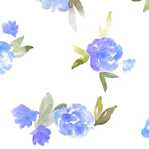 Watercolor Floral - open - blue - larger scale