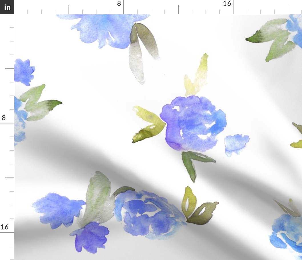 Watercolor Floral - open - blue - larger scale
