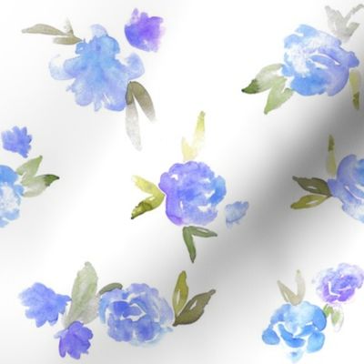 Watercolor Floral - open - blue - smaller scale
