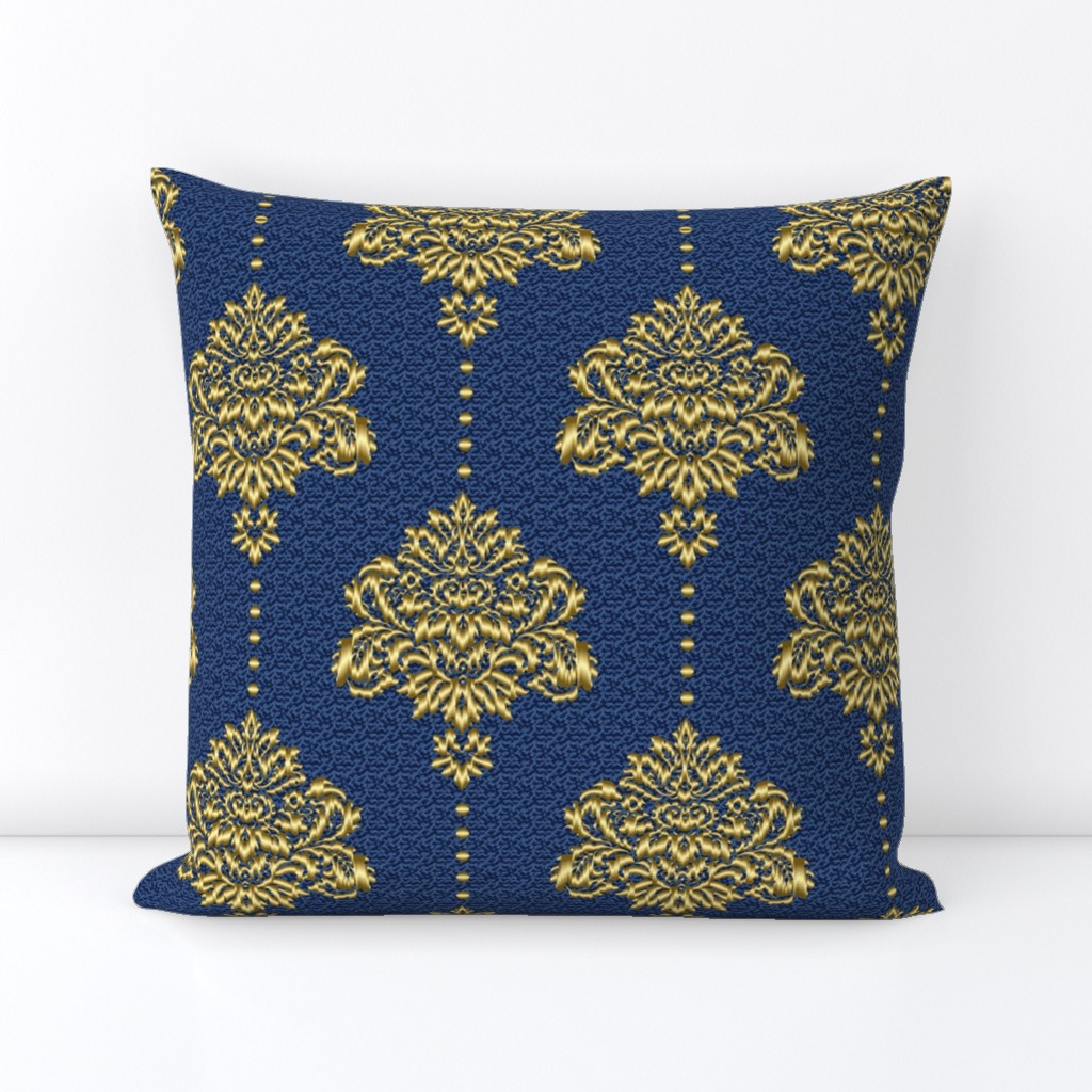 Damask Gold Navy blue textured large Wallpaper