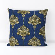 Damask Gold Navy blue textured large Wallpaper