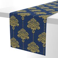 Damask Gold Navy blue textured large Wallpaper