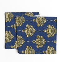 Damask Gold Navy blue textured large Wallpaper