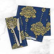 Damask Gold Navy blue textured large Wallpaper