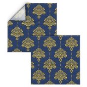 Damask Gold Navy blue textured large Wallpaper