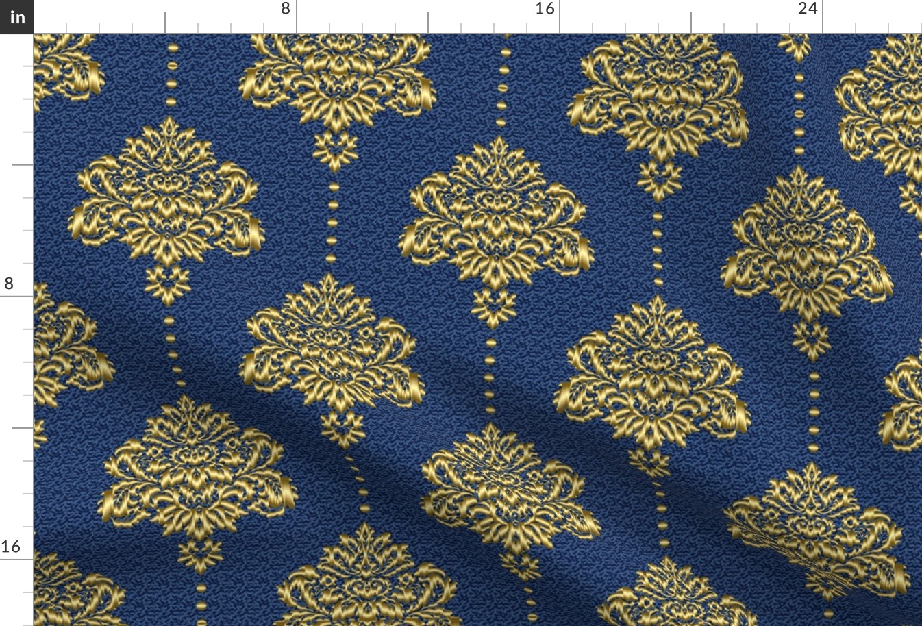 Damask Gold Navy blue textured large Wallpaper