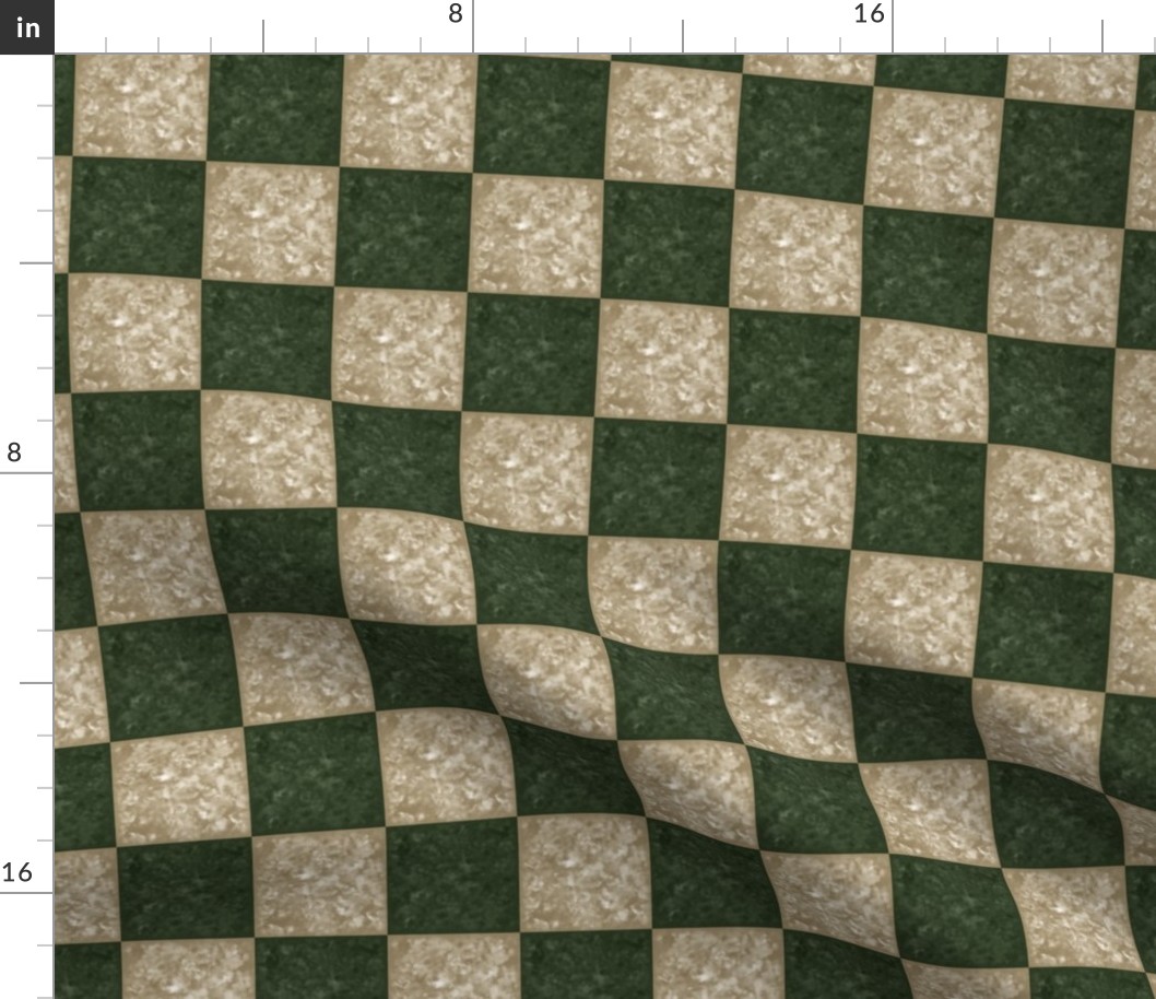 hunter green and beige tiled pattern