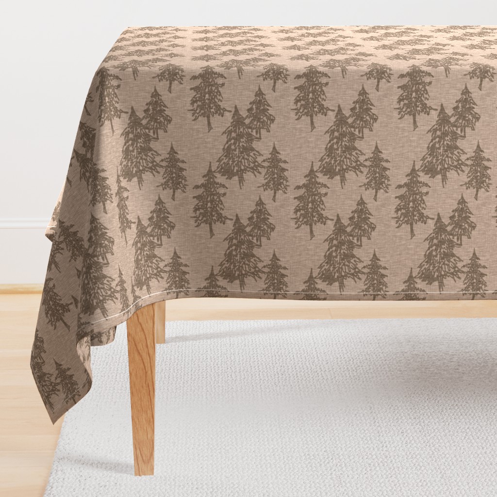 Evergreen Trees on Linen - mocha - RO