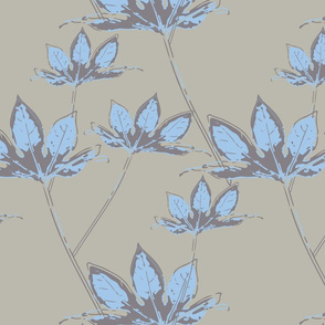 Botanical Leaves - Pale grey with sky blue