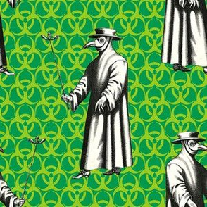 Plague Doctor on Green Biohazard Backdrop