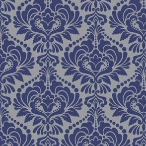 Silver and Blue Damask