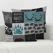 Adventure Bears - teal, grey and black - a woodland themed cheater quilt