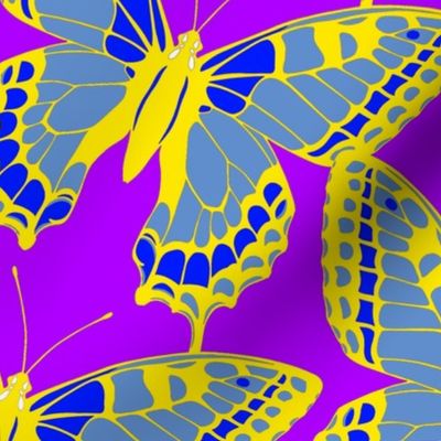 Butterflies Yellow Blue on Purple