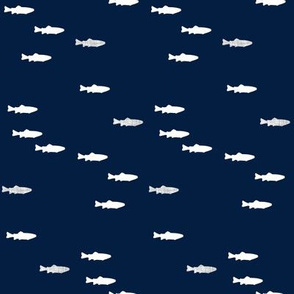fish on navy - little man - navy and grey (buck) quilt woodland coordinate C18BS