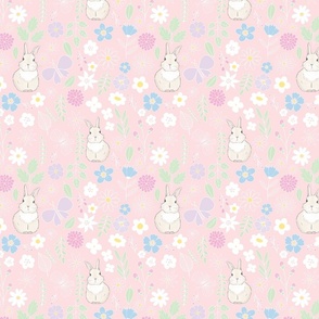 Bunny and Butterfly Florals, pink