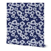 Colorful retro blue winter blossom scandinavian vintage style florals illustration print in navy blue indigo cool XS