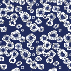 Colorful retro blue winter blossom scandinavian vintage style florals illustration print in navy blue indigo cool XS