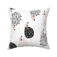 Scandinavian sweet hedgehog illustration for kids gender neutral black and white rotated JUMBO