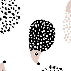 Scandinavian sweet hedgehog illustration for kids gender neutral black and white rotated JUMBO