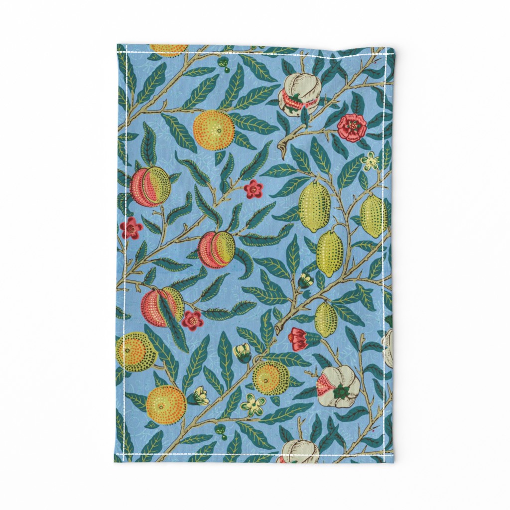 fruit - by William Morris - LARGE 21" -  original Antiqued art nouveau art deco blue background 